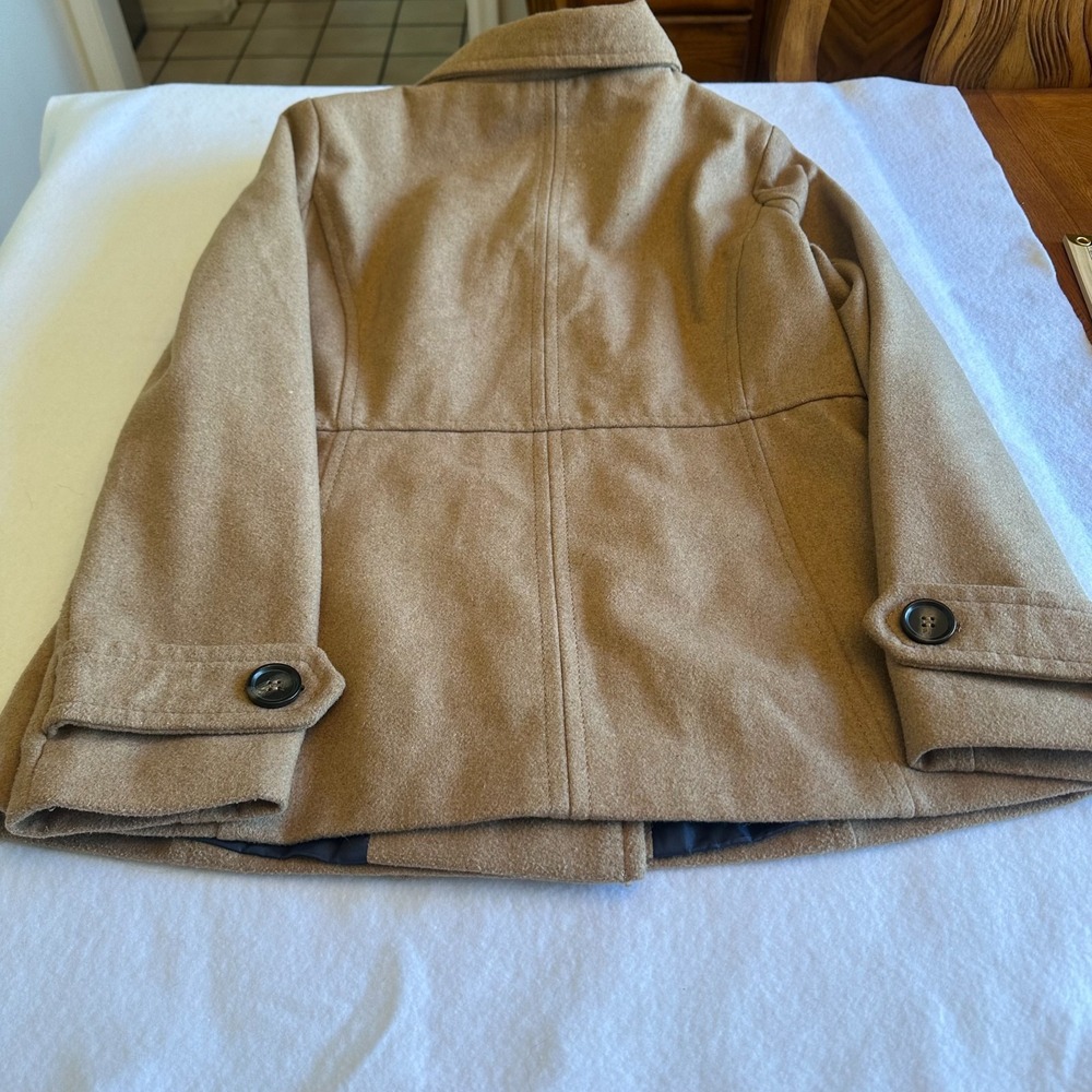 Thread Supply Peacoat Womens Medium M Wool Blend Camel Tan Coat Double Breasted - Picture 6 of 10